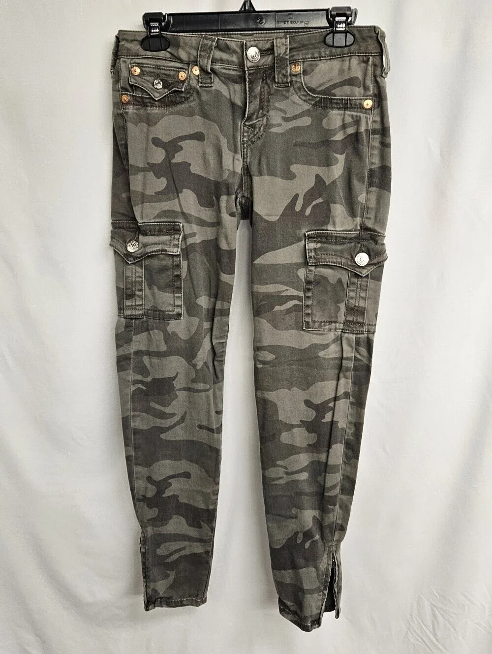 True Religion Green Camo Super Skinny Jeans Pants Size 28 Zipper Ankle Low Rise